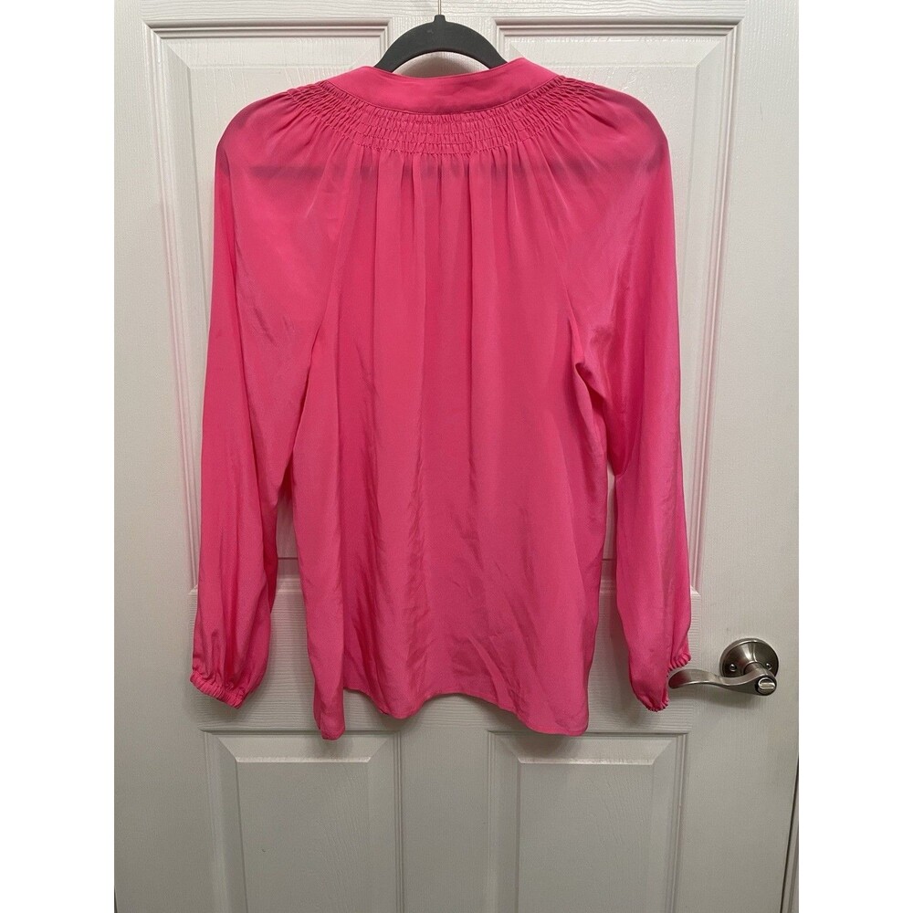 Lilly Pulitzer Size Small Elsa Top Hot Pink 100% Silk Smocked Blouse - Picture 5 of 5